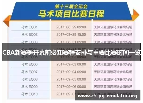 CBA新赛季开幕前必知赛程安排与重要比赛时间一览